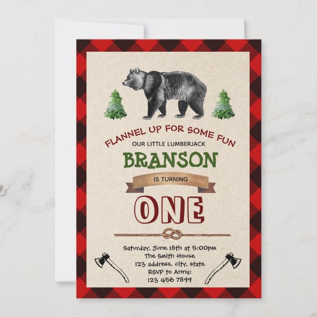 Lumberjack First Birthday Invitation (Front)