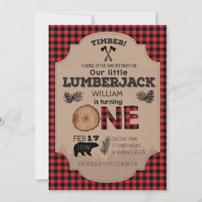 Lumberjack First Birthday Invitation (Front)