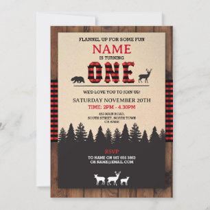 Lumberjack First Birthday ONE Red Check Invite