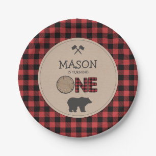 Lumberjack First Birthday Paper Plates Red Plaid