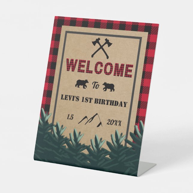 Lumberjack First Birthday, Wild One Welcome Sign (Front)