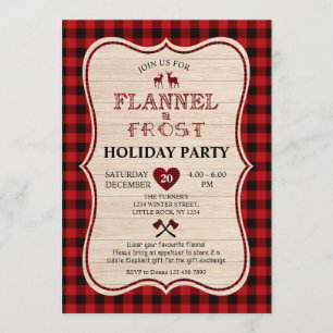 Lumberjack Flannel and Frost Christmas Holiday Invitation