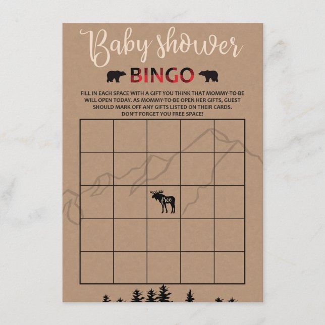 Lumberjack Flannel Baby Shower Bingo Game Card (Front)