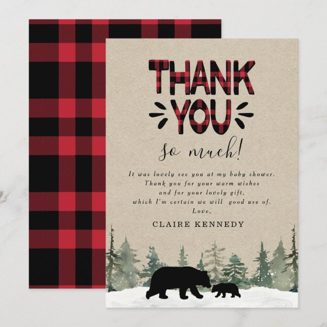 Lumberjack Flannel Baby Shower Thank You Card (Front/Back)