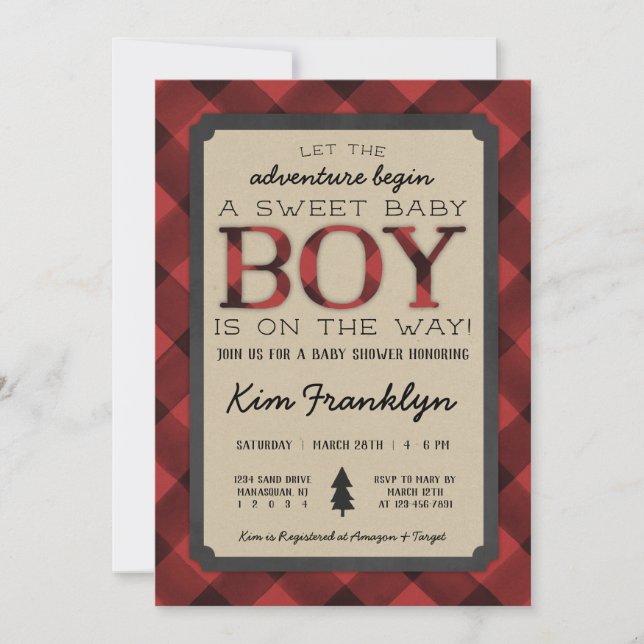 Lumberjack Flannel Boy Baby Shower Invitation (Front)