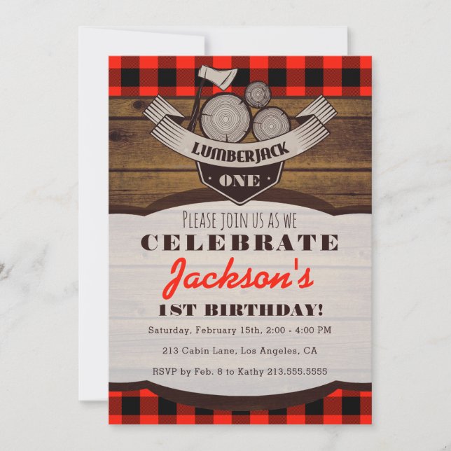 Lumberjack Flannel Woodsy Boy Birthday Invitation (Front)