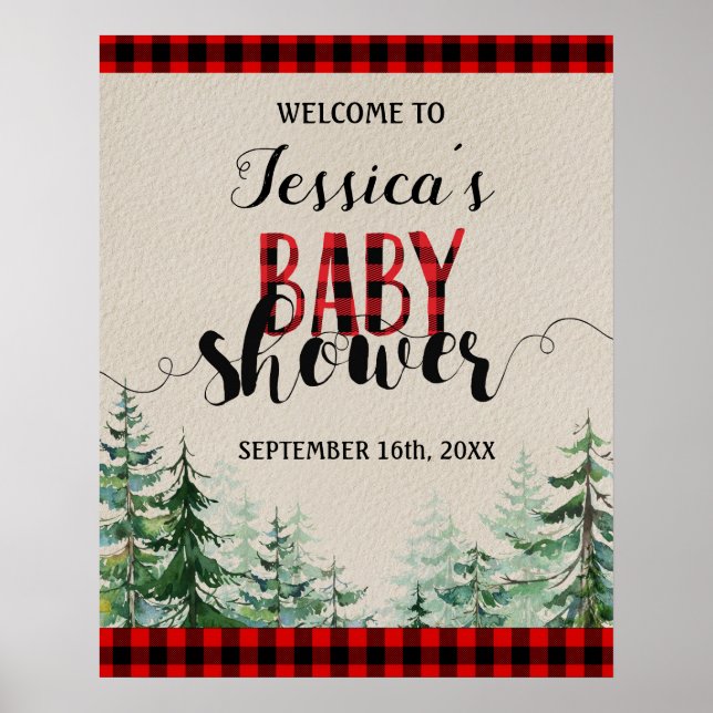 Lumberjack forest Baby Shower Welcome Sign (Front)