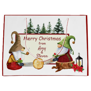 Lumberjack Gnomes Christmas Large Gift Bag