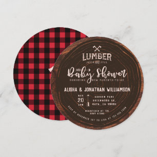 Lumberjack & Jill Baby Girl Shower Wood Red Plaid Invitation
