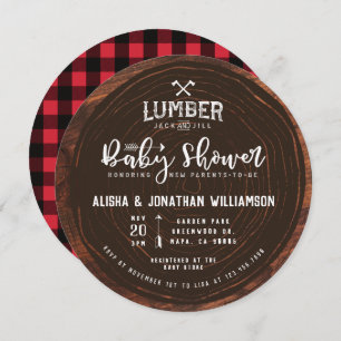 Lumberjack & Jill Baby Shower Wood & Red Plaid Invitation
