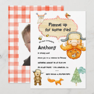 Lumberjack Kids Gingham Birthday Party Photo Invitation