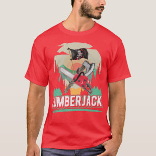 Lumberjack Logger Woodworker Arborist Skeleton Pir T-Shirt