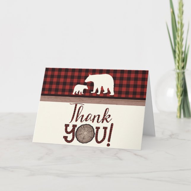 Lumberjack Mama Bear Baby Shower Thank You Cards (Front)