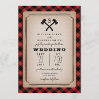 Lumberjack Monogram Axe Buffalo Plaid Wedding