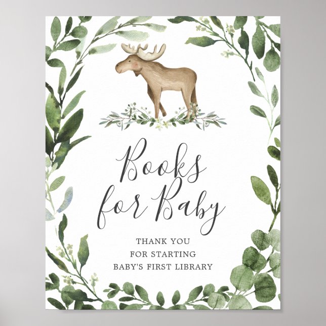 Lumberjack Moose Baby Shower Books For Baby Sign (Front)