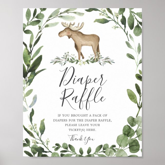 Lumberjack Moose Baby Shower Diaper Raffle Sign (Front)