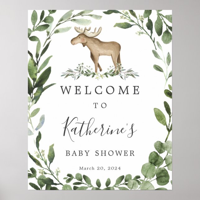 Lumberjack Moose Baby Shower Welcome Sign (Front)