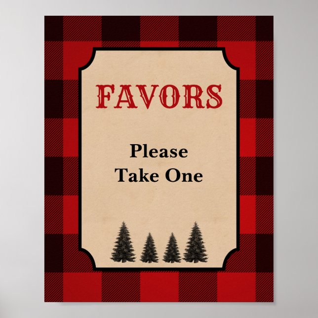 Lumberjack Party Favour Sign Red Plaid (Front)