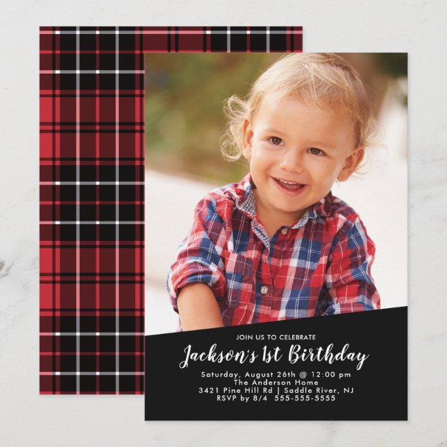 Lumberjack Photo Birthday Invitation (Front/Back)