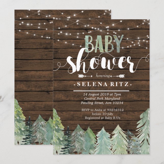 Lumberjack Pine Trees Boy Baby Shower Invitation (Front/Back)