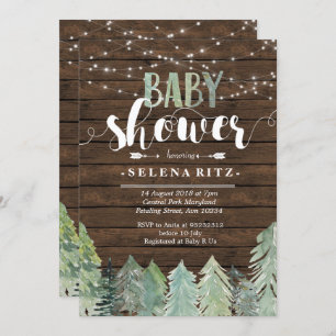 Lumberjack Pine Trees Boy Baby Shower Invitation