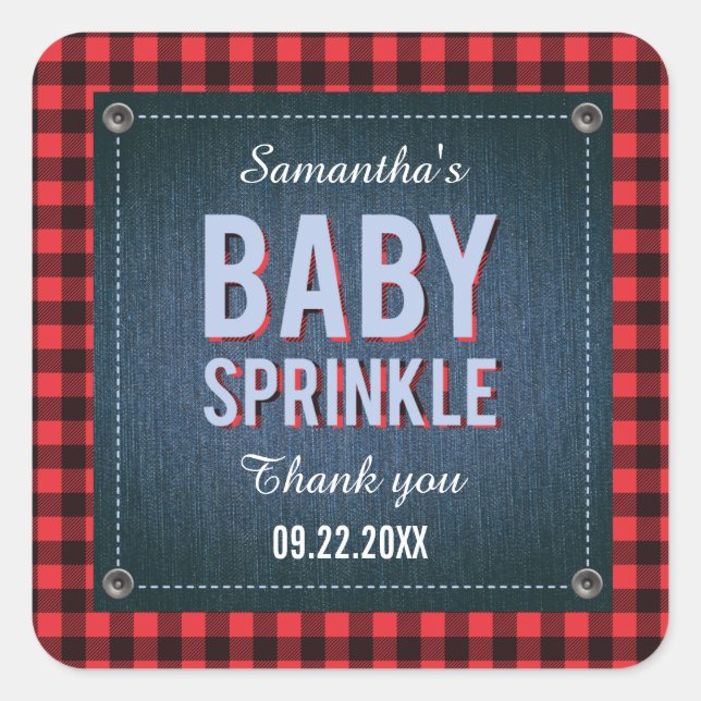 Lumberjack Plaid and Jean Baby Shower Sticker (Front)