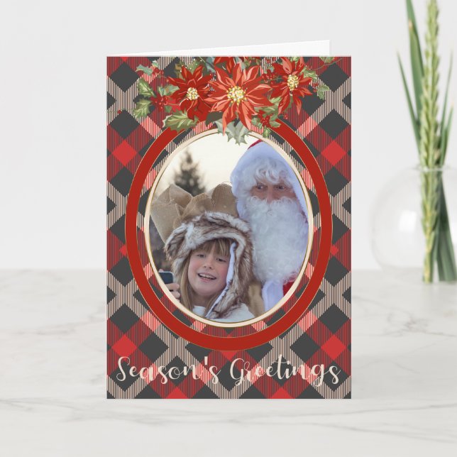 Lumberjack Plaid and Poinsettia Spray  YOUR PHOTO Card (Front)
