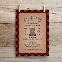 Lumberjack Plaid Bear Cub Baby Shower Invitation