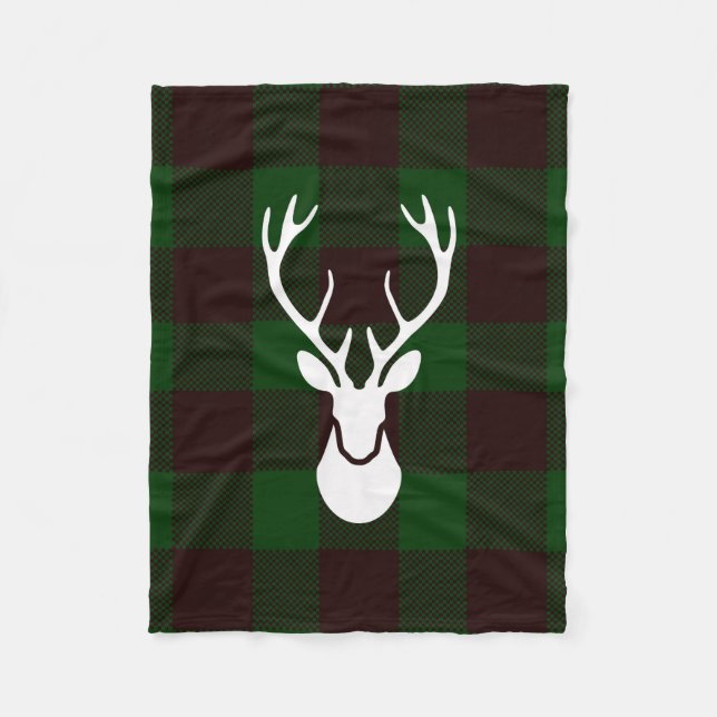 Lumberjack Plaid Fleece Blanket With Buck Deer (Front)