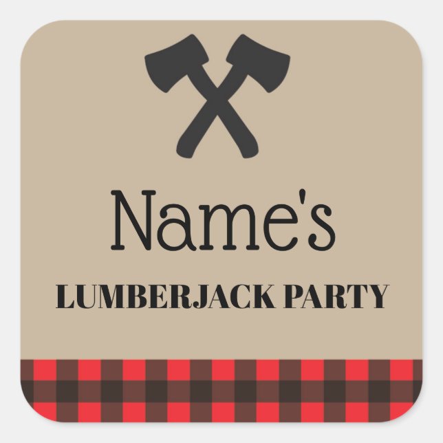 Lumberjack Plaid Red Label Birthday Party Stickers (Front)