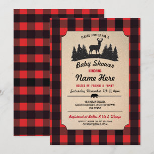 Lumberjack Red Baby Shower Woodland Invite