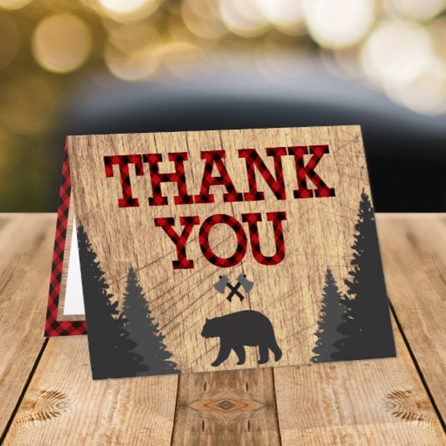 Lumberjack Red Black Buffalo Plaid Birthday Thank You Card (Creator Uploaded)