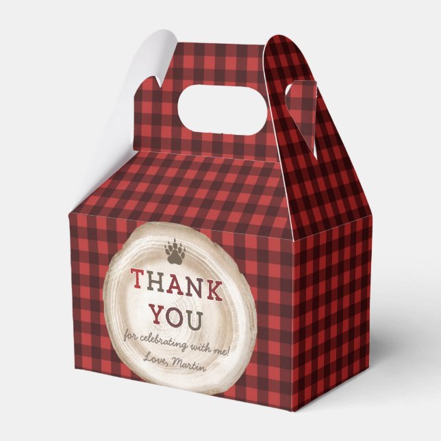 Lumberjack Red Black Buffalo Plaid Tree Stump Favour Box (Front Side)