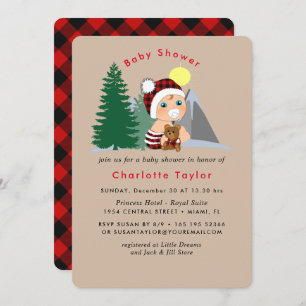 Lumberjack Red Black Plaid Cute Baby Shower Invitation