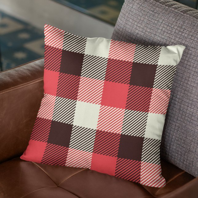 Lumberjack Red Black & White Woodsman Plaid Cushion (Creator Uploaded)