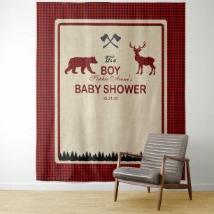Lumberjack Red Buffalo Baby Shower Backdrop Tapestry