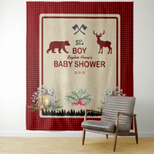 Lumberjack Red Buffalo Baby Shower Backdrop Tapestry