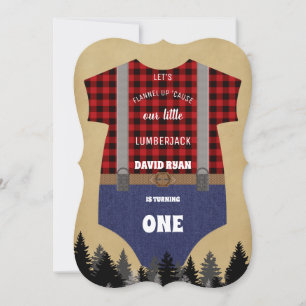 Lumberjack Red Buffalo Baby Suit 1th Birthday Invitation