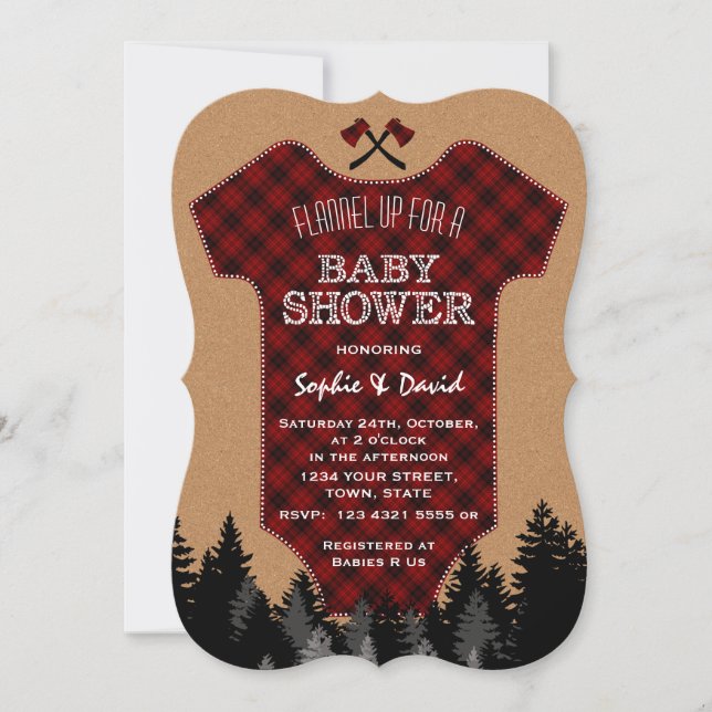 Lumberjack Red Buffalo Baby Suit Baby Shower Invitation (Front)