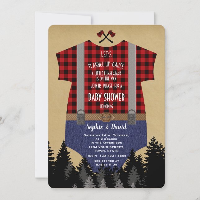 Lumberjack Red Buffalo Baby Suit Baby Shower Invitation (Front)