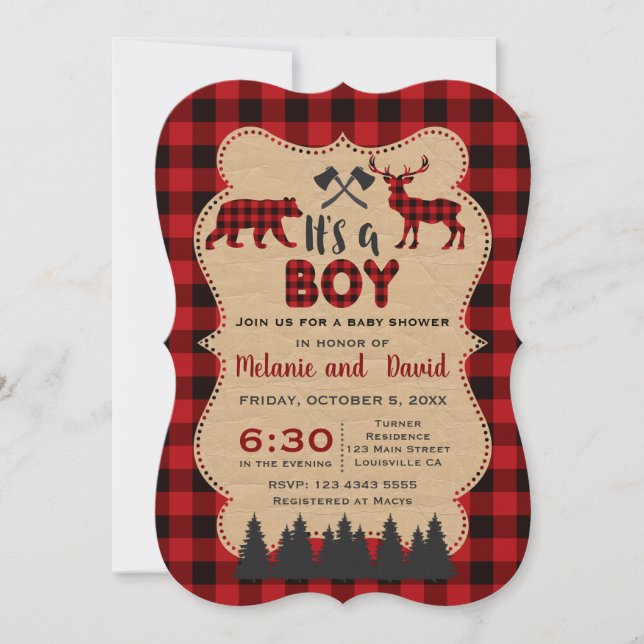 Lumberjack Red Buffalo Little Hunter Baby Shower Invitation (Front)