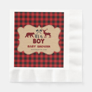 Lumberjack Red Buffalo Little Hunter Baby Shower Napkin