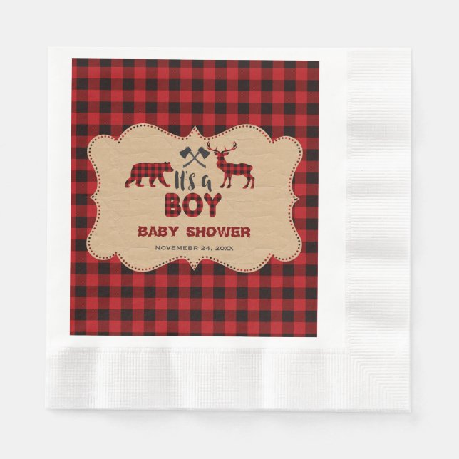 Lumberjack Red Buffalo Little Hunter Baby Shower Napkin (Front)