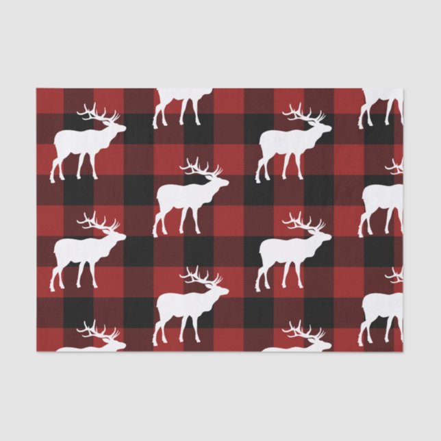 Lumberjack Red Buffalo Plaid Buck Pattern Holiday Tissue Paper (Front)
