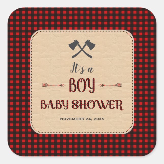 Lumberjack Red Buffalo Wild Hunter Baby Shower Square Sticker (Front)