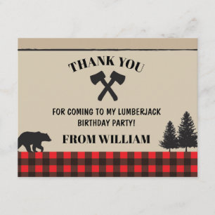 Lumberjack Red Check Birthday Party Thank You Card