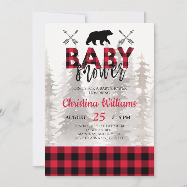Lumberjack Red Flannel Boy Baby Shower Invitation (Front)