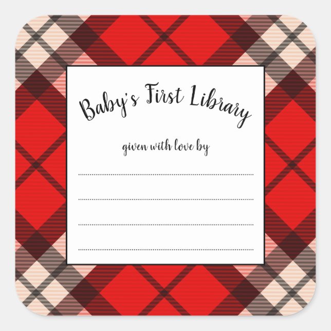 Lumberjack red plaid baby shower book square sticker (Front)