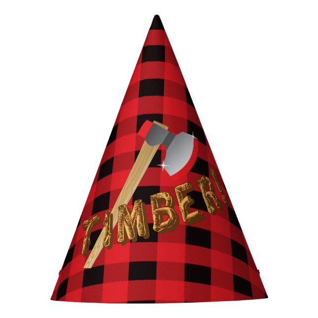 Lumberjack red plaid Birthday Party Hat (Front)