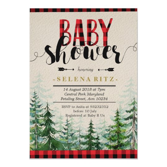 Lumberjack Red Plaid Boy Baby Shower Invitation